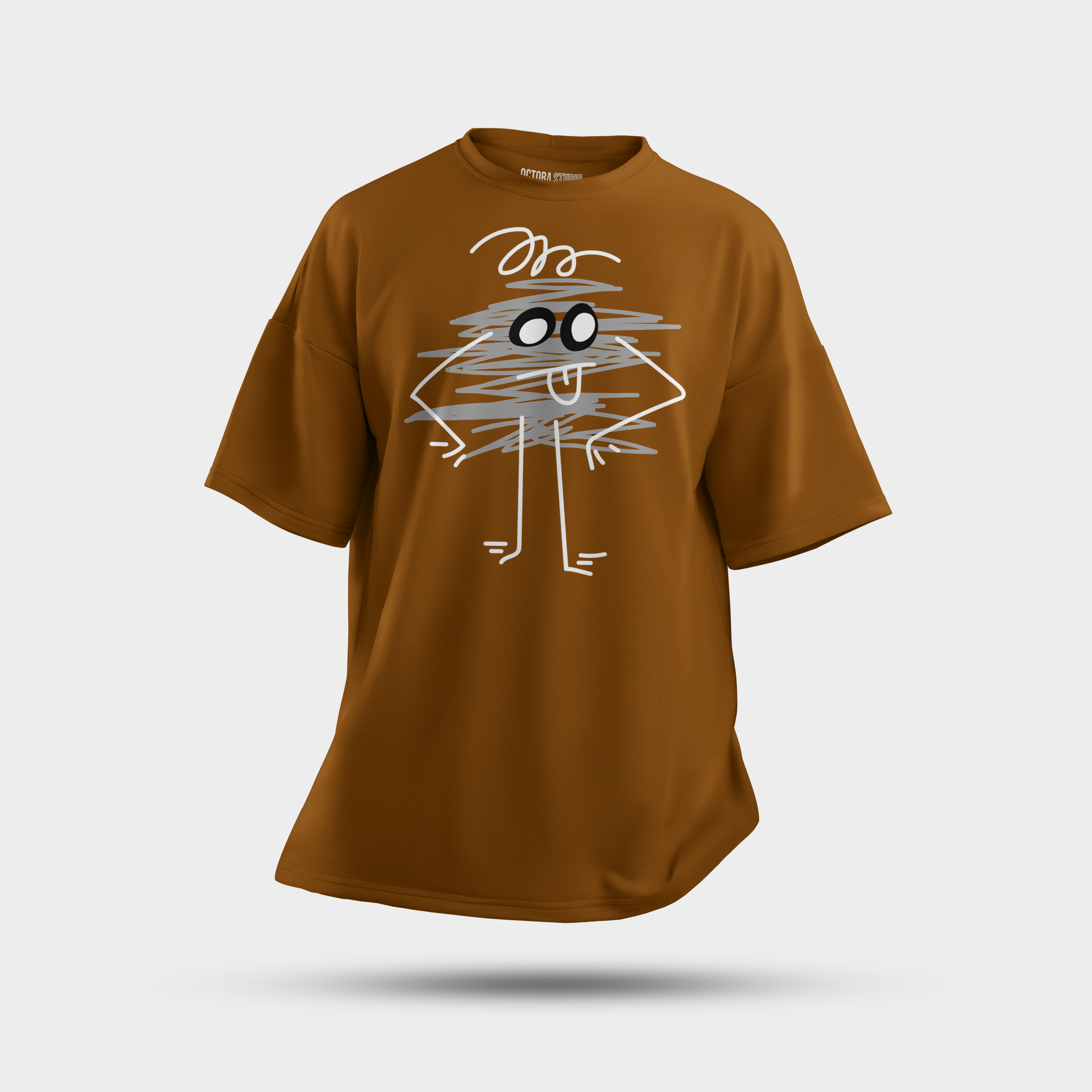 Blue Scribble Character Oversized T-Shirt – Fun Doodle Streetwear Tee