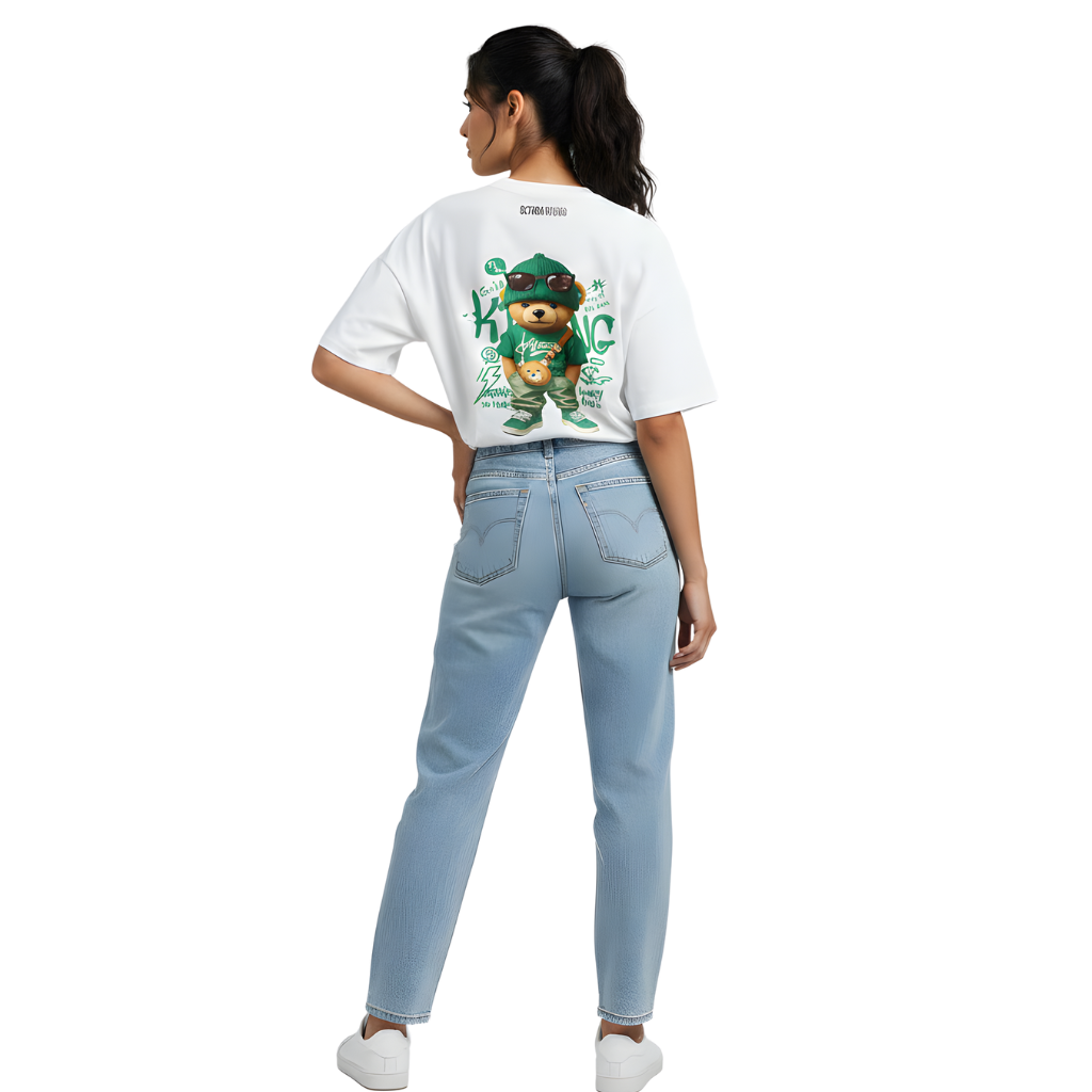 Streetwear Bear Oversized T-Shirt – Cool Green Hip-Hop Teddy Tee