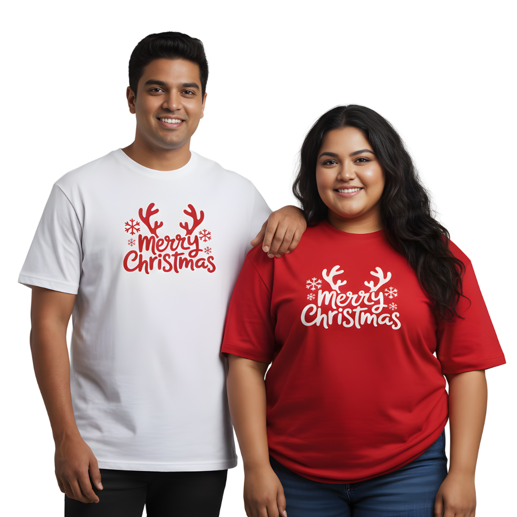 Reindeer Antlers Merry Christmas Oversized T-Shirt – Trendy Festive Wear