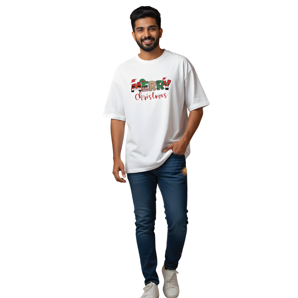 Colorful Merry Christmas Oversized T-Shirt – Fun & Vibrant Festive Tee