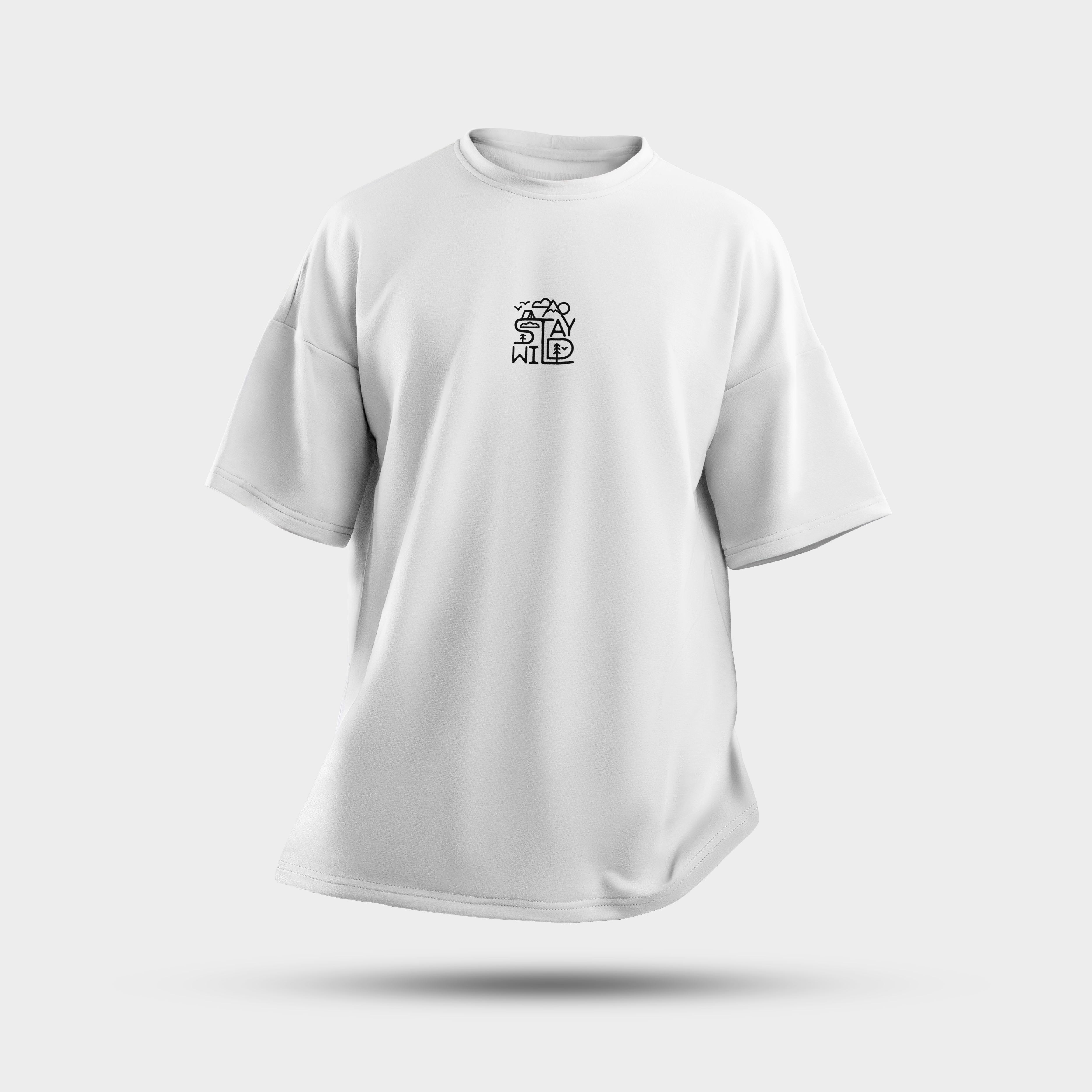 Stay Wild Oversized T-Shirt – Minimal Nature Chest Print | Heavy 240 GSM Streetwear Tee