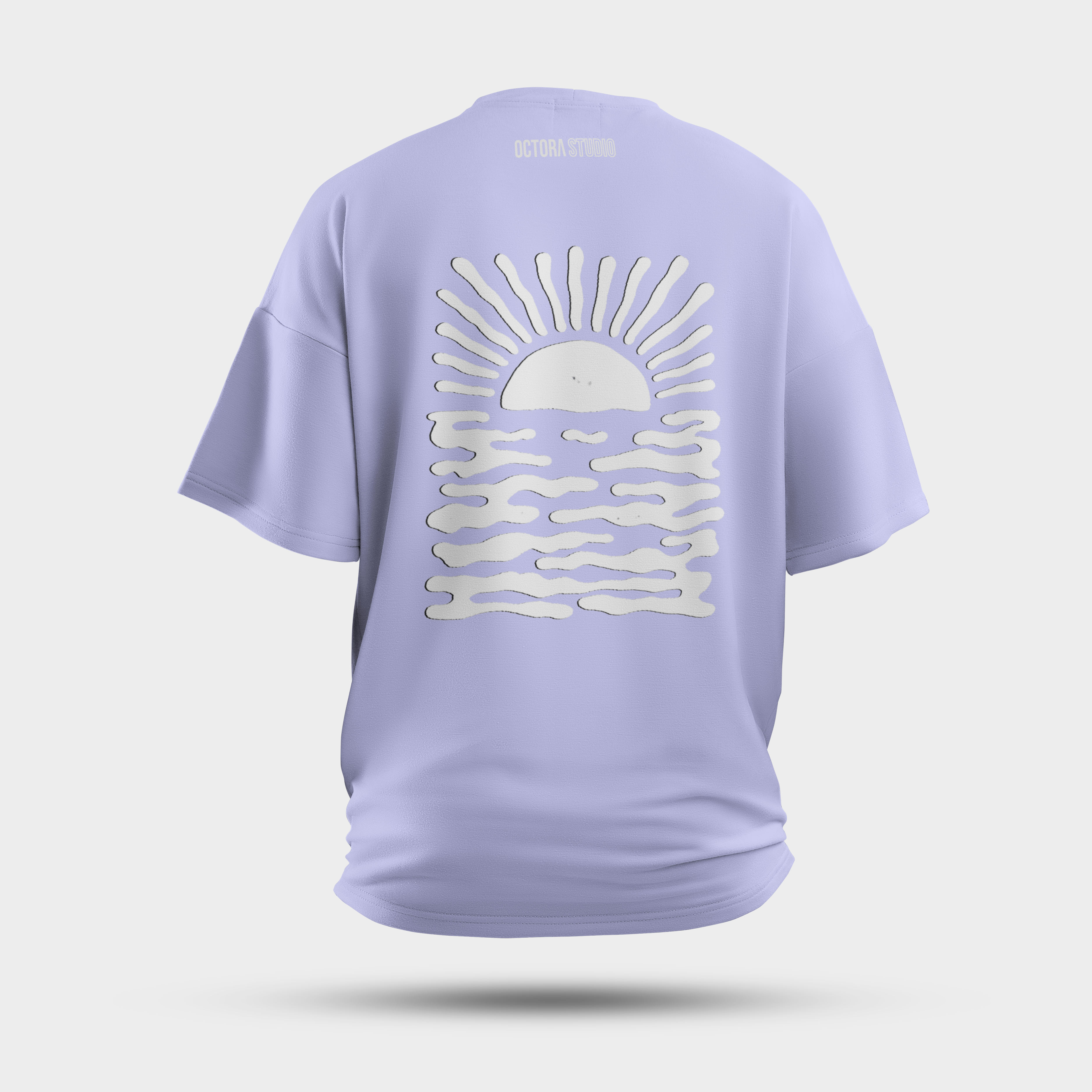Minimal Sun & Waves Oversized T-Shirt – Hand-Drawn Ocean Graphic Tee