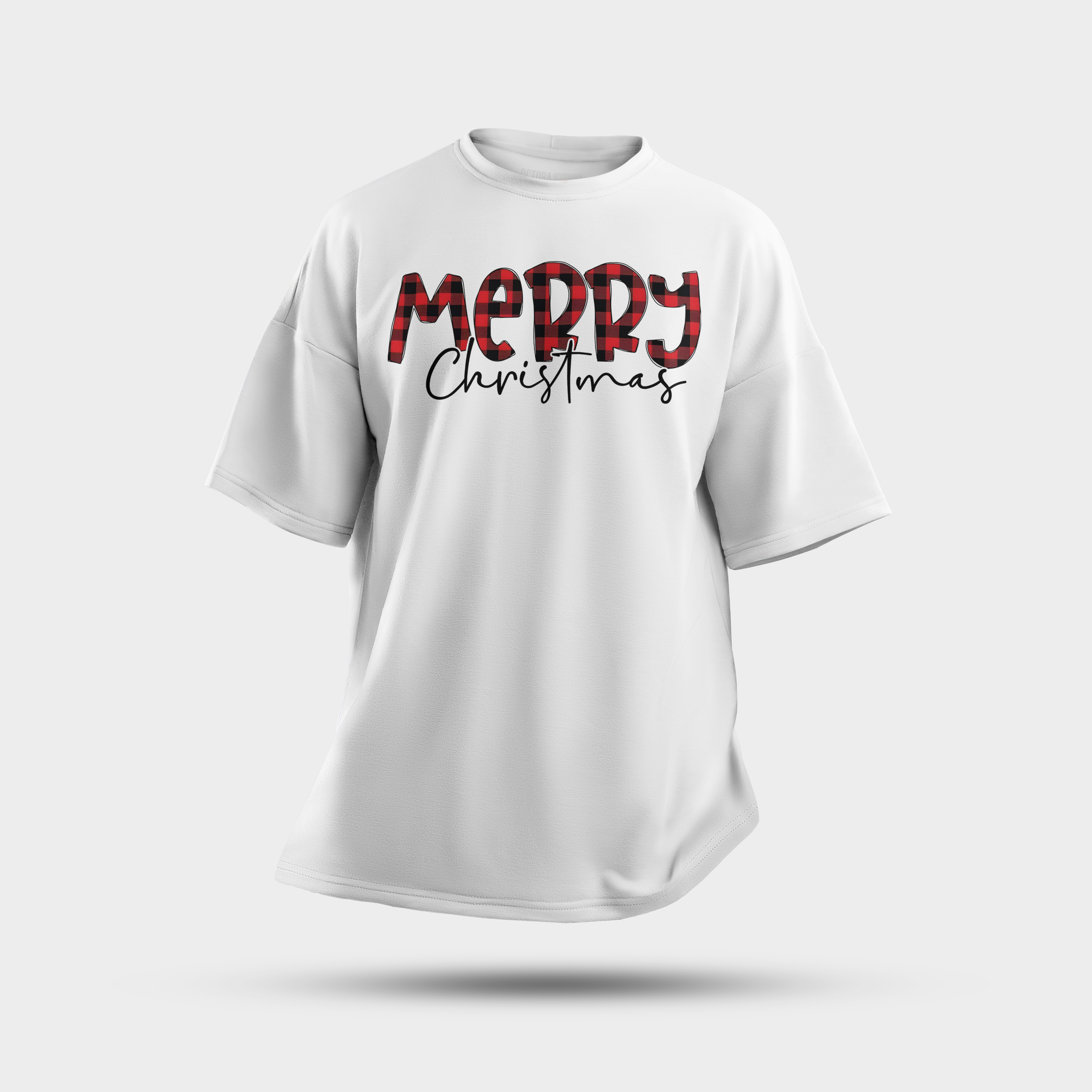 Plaid Merry Christmas Oversized T-Shirt – Buffalo Check Typography | 240 GSM Premium Fabric