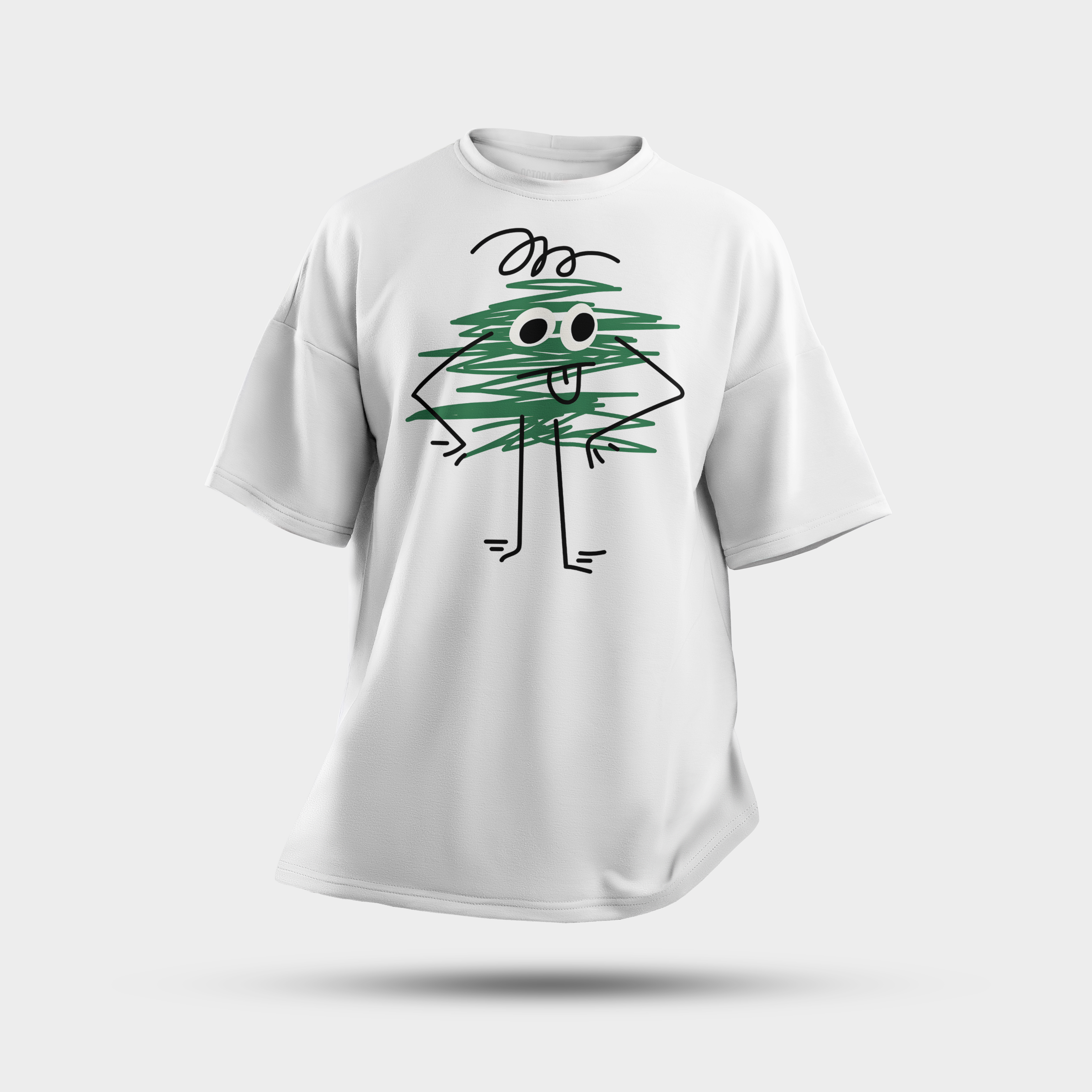 Blue Scribble Character Oversized T-Shirt – Fun Doodle Streetwear Tee