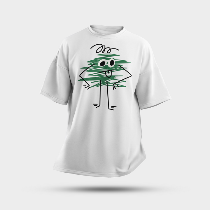 Blue Scribble Character Oversized T-Shirt – Fun Doodle Streetwear Tee